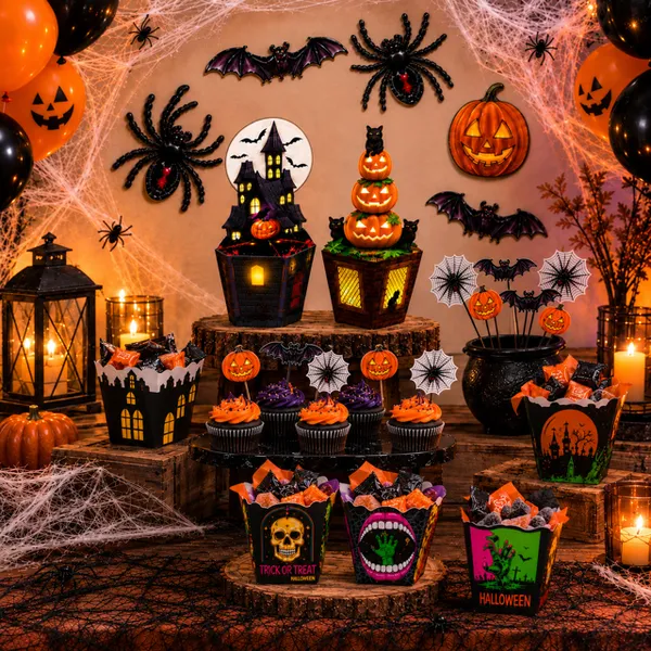 Kit Halloween 24 Itens Decoração Festa Dia das Bruxas Aranha Morcego Abóbora