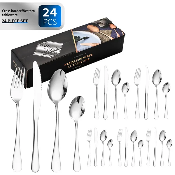 24 Peças Talheres de Aço Inox Garfo Colher Faca Colher De Mesa