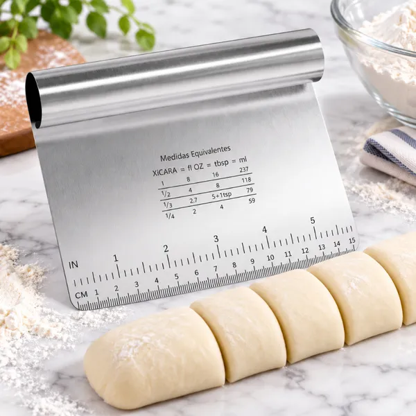 Espátula Raspador de Massa em Aço Inox com Régua Medidora Cortador para Pão Pizza Confeitaria 15cm