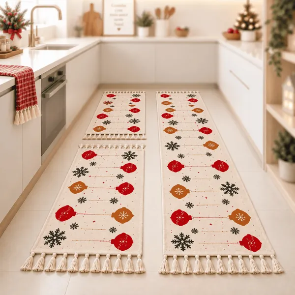 Jogo de Passadeira Natal 3 Peças de Tear Tapete de Cozinha Decoração Natal