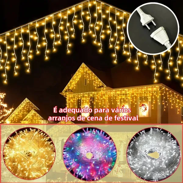 Cascata 400 Led's Decoração Natal Festas até 10m Fixo ou 8 Funções 110v/220v
