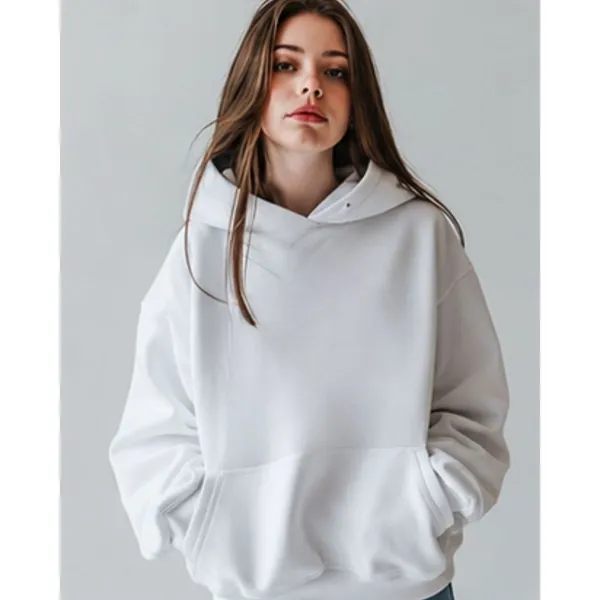 Moletom Canguru Unissex Algodão Liso com Capuz sem Cordão Branco