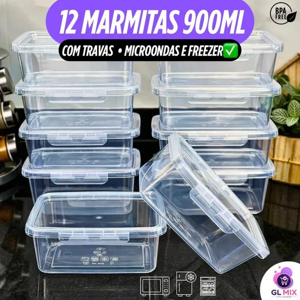 Kit 12 Marmitas 900ml: Frescor e praticidade!