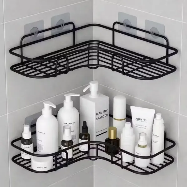 1/2/3/4 Suporte Organizador De Metal Rack De Parede Banheiro Cozinha Prateleiras Porta Shampoo