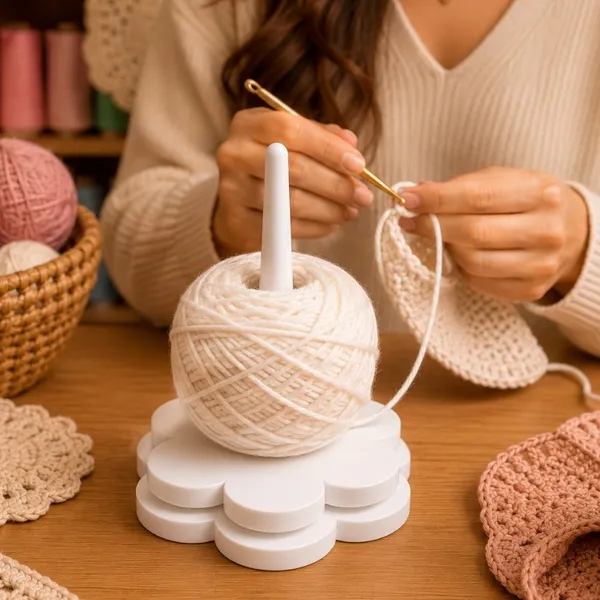 Suporte para Linha de Crochê Giratório em Formato de Flor – Desmontável