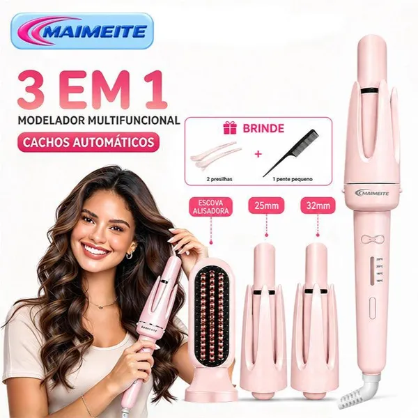 MAIMEITE Modelador de Cachos 3 em 1 Cerâmica Ferro Ondulação Automático Giratório Aquecimento Rápido Bivolt110V-220V