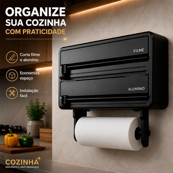 Porta Papel Toalha Cozinha Sistema de Corte 3 em 1