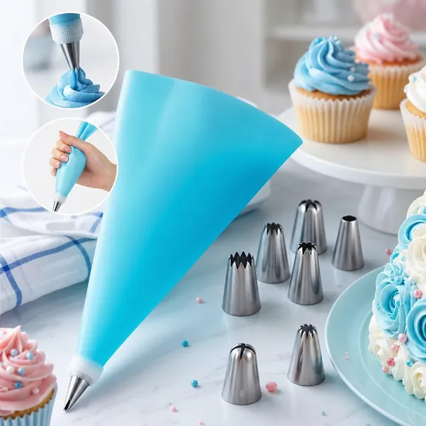 24 PÇS Azul/Rosa Conjunto de Saco de Confeiteira de Silicone com Bico para Decoração com Creme / Confeitaria / Açúcar