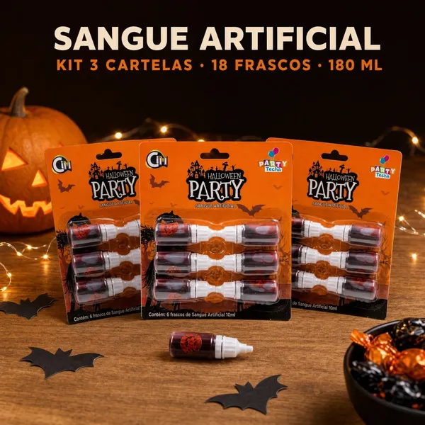 Sangue Falso Artificial 180ml Kit 18 Frascos Halloween Maquiagem Artística Fantasia Cosplay