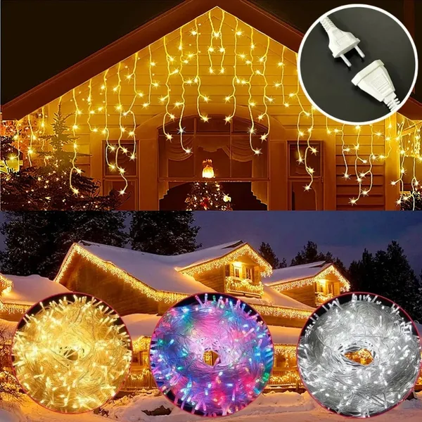 Cascata 10 Metros 300leds Luz Fixo Resistente Água Natal Festa Luzes Decoração