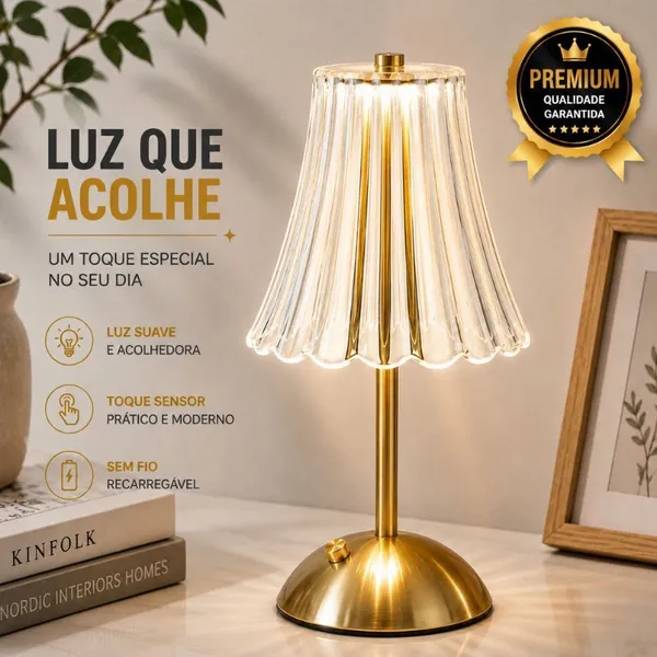 Abajur Dourado Touch LED 30cm