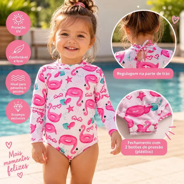Maio Bebê com Proteção Solar UV50+ Ideal para Praia Piscina menina Infantil