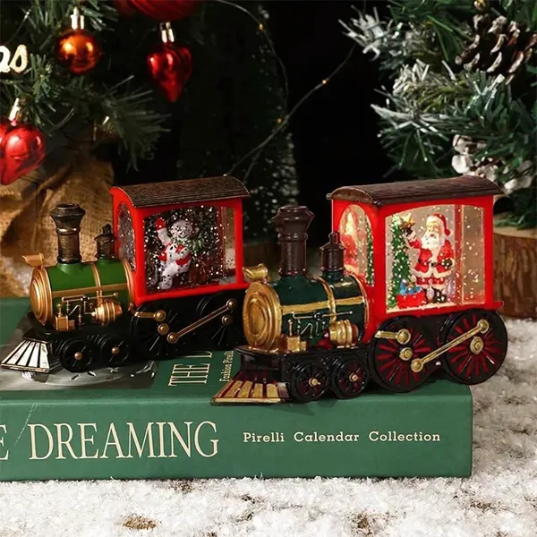 Trem Globo de Neve Com LED Natal Enfeite Decoração Presente Natalino Papai Noel Boneco de Neve