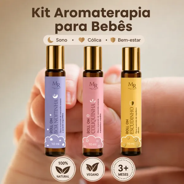 Kit Baby Aromaterapia Bebê 3 Roll-ons 10ml | Sono, Cólica e Proteção Natural