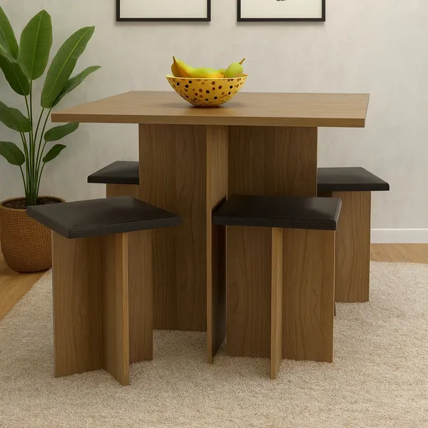 Conjunto Mesa Jantar Cozinha Pequena Compacta E Bancos 4 Lugares