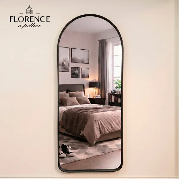 Espelho Verona Oval Base Reta Corpo Inteiro com Moldura em Couro Premium 120x50 para Sala e Quarto