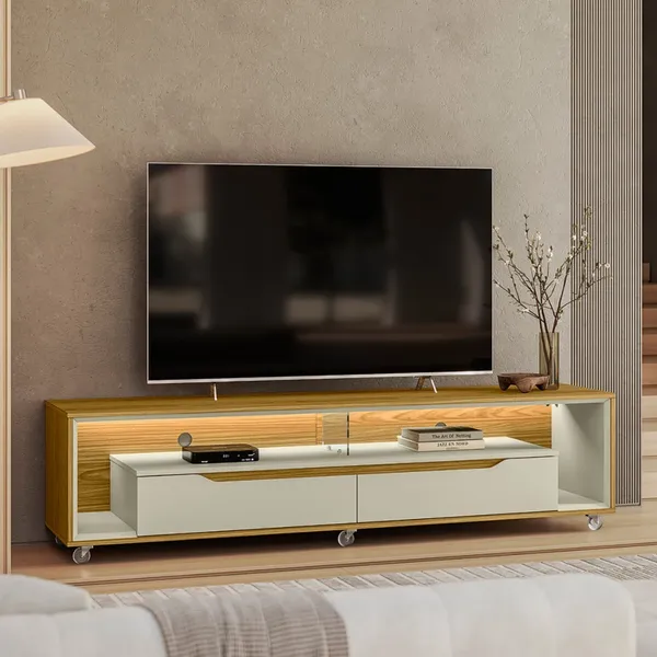Rack com LED para TVs até 70 Polegadas 175cm com Rodízios Loop Sala Moderna