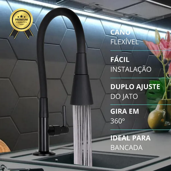 Torneira Bancada Cozinha Gourmet Flexível