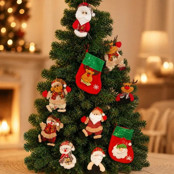 Kit 10/12 Enfeites Natalinos Bonecos Penduráveis Papai Noel Meia Ursinhos Decoração Árvore De Natal