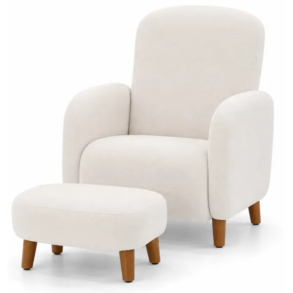 Poltrona de Amamentação Decorativa Curva Orgânica Pés Palito Boucle Bege ou Cinza Puff  Sala Moderna Confortável Leitura