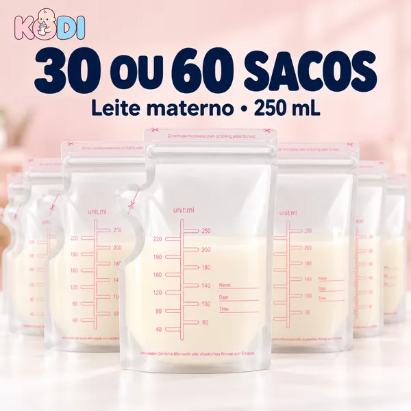 Saco para Armazenar Leite Materno 250ml com Dupla Vedação para Congelar e Organizar Porções KODI