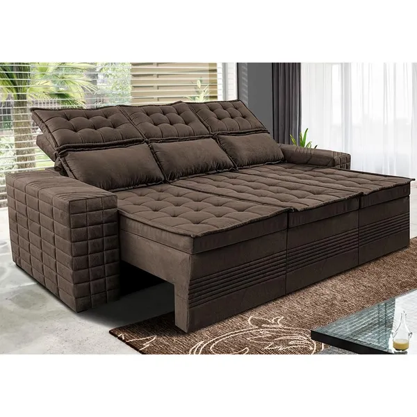 Sofá 3 Lugares Retrátil e Reclinável Cama inBox Senses 2,00m Velusoft Café
