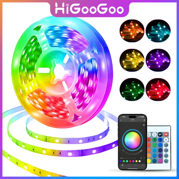 HiGooGoo RGB Fita LED 30M Bluetooth APP Controle Remoto Para Quarto Decoração Casa Loja Gesso Teto Sanca Vitrine Natal