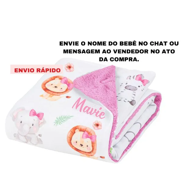 Manta Bebê Personalizada com o Nome do seu Bebê, (sem bolinhas) 70x80 cm.