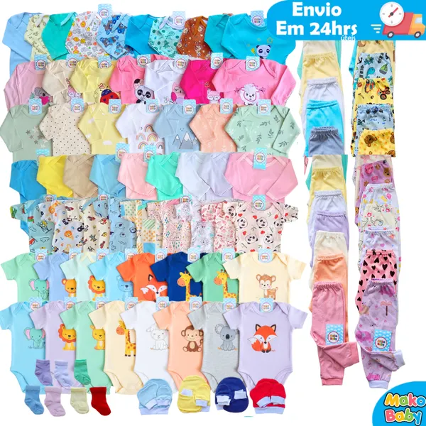 Kit Enxoval 36 Peças Completo Algodão Menino ou Menina Bebê Recém Nascido