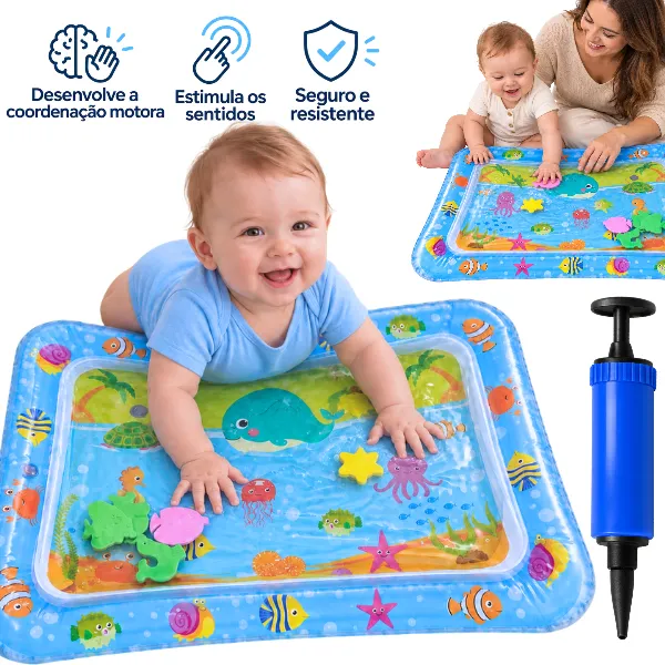 Tapete Infantil de Água Inflável para Bebê Sensorial Coordenação Motora Brinquedo Educativo