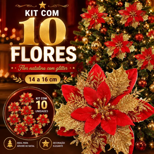 Flores De Natal Premium  Arvore Artificial Decoração Enfeites Para Arvore de Natal Brilhante Luxo Pick Up