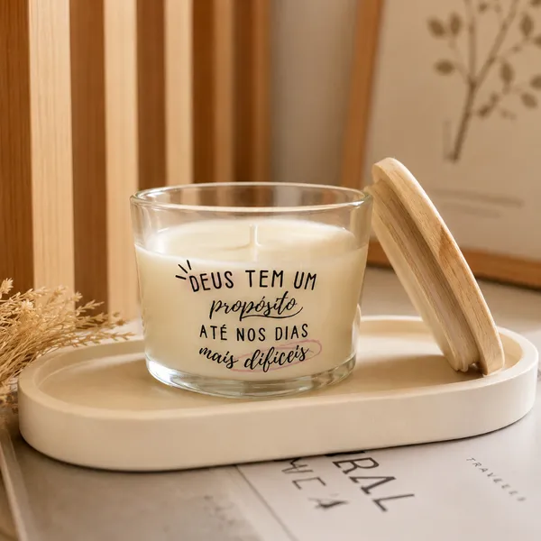 Vela perfumada frase Motivacional  -  100g COM TAMPA DE MADEIRA - ARTESANAL VEGANA