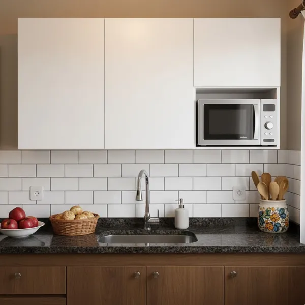 Armário Aéreo Multiuso Cozinha 120cm 3 Portas Nicho Microondas Suspenso MDF Premium