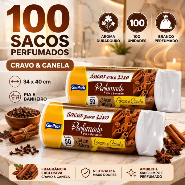 Kit 100 Sacos de Lixo Perfumados Cravo & Canela – 34x40cm