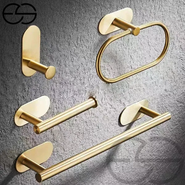 Kit Acessórios para Banheiro com Cabide, Toalheiros e Papeleira – 4 Peças Dourado