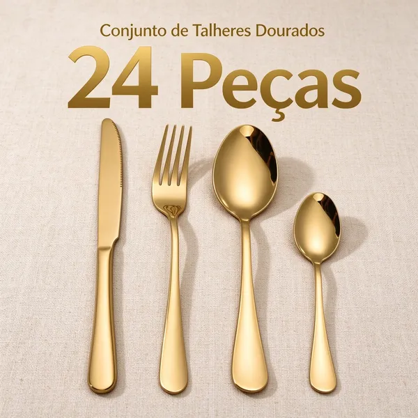 24 Pcs LouçA De Aço InoxidáVel Colher De Sobremesa Dourada / Luxuoso