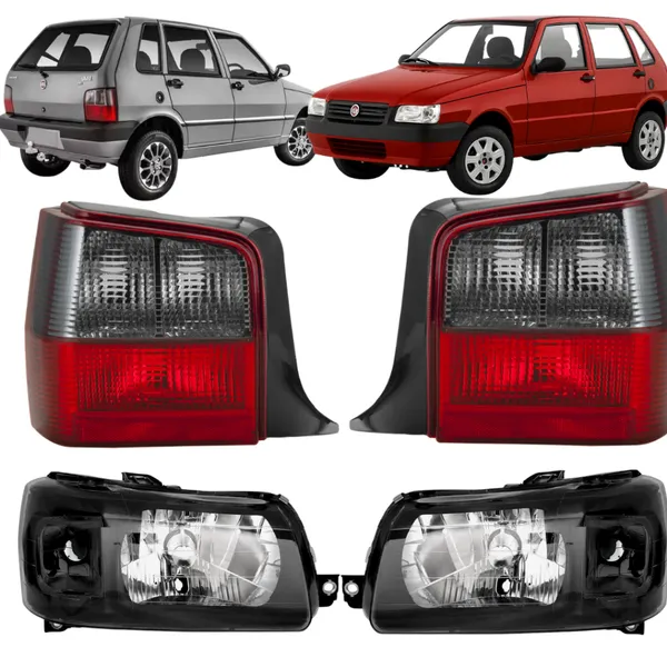 Kit Farol Uno Mille Fire Fiorino Máscara Negra + Lanterna Traseira Fumê
