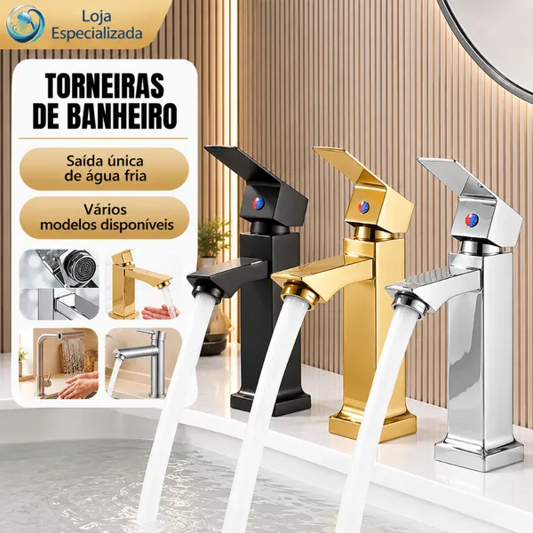 Banheiro Inox Monocomando Moderna Luxo Cromo Premium Torneira Banheiro Prata/Preto/Ouro
