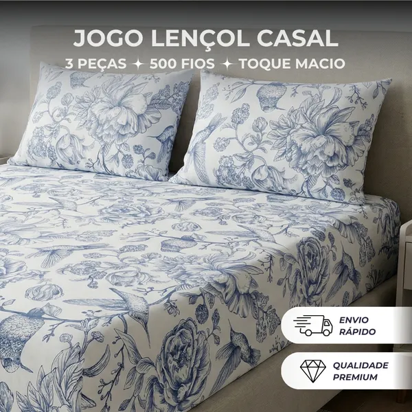 Kit 3 Peças Lençol 500 Fios Micro Percal Penteado