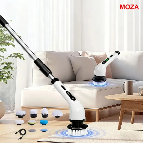 Escova de limpeza elétrica multifuncional 9 em 1, retrátil - com cabo estendido para banheiro, cozinha e quarto