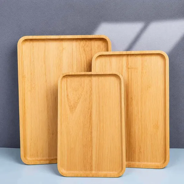 Kit 3 Bandejas Estilo Bambu Retangulares Café da Manhã Servir Organizar Decorar Cozinha