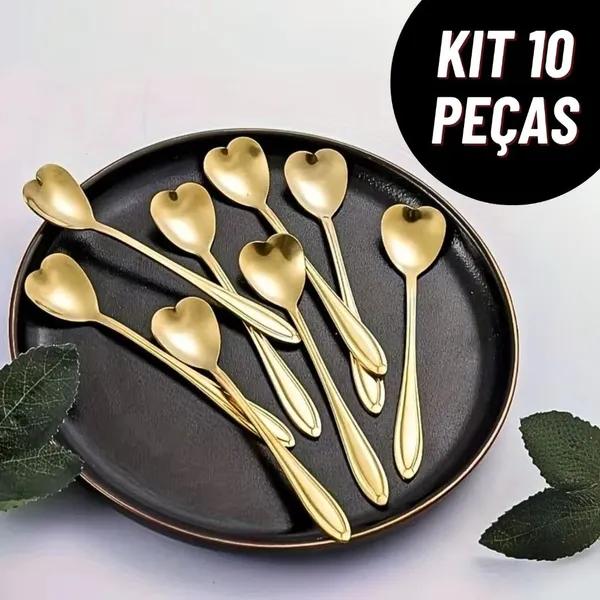 Kit Colheres Coração Fofa Douradas para encantar seu café!
