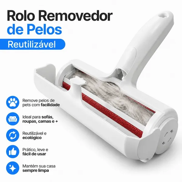 Rolo Removedor Tira Pelos Reutilizável Pet Animais Cachorro e Gato Para Sofá Roupa Móveis