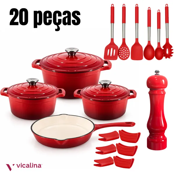 Conjunto de panelas ferro fundido esmaltadas 20 peças de luxo Vicalina