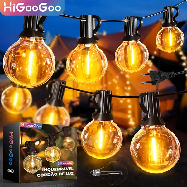 Inquebrável Varal De Luzes Festão Até 30 Metro 55 Lâmpadas Led Área Externa Gambiarra Jardim Decoração Carnaval Natal