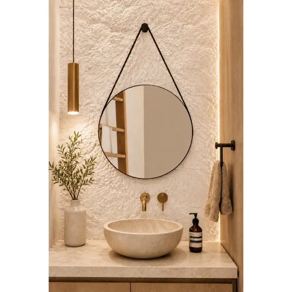 Espelho Adnet 50cm com Alça e Suporte para Banheiro Sala Lavabo Hall
