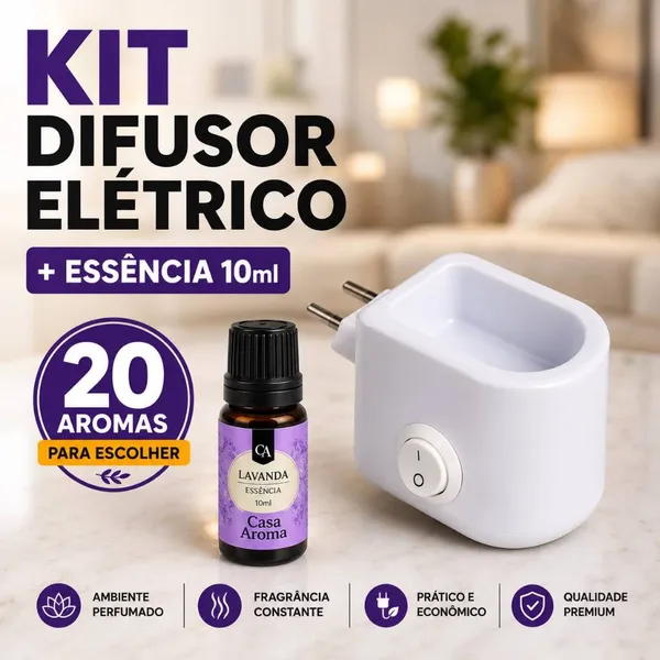 Combo Essência Super Concentrada 10 ml + 1 Difusor Elétrico de Tomada Aromatizador