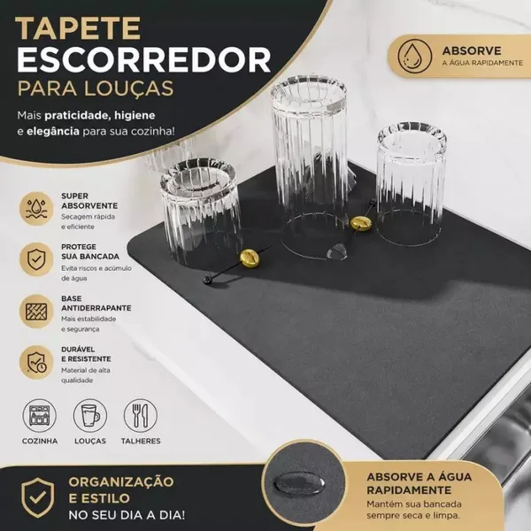 Tapete Secador de Louças  Alta Absorção Antiderrapante Multiuso para Cozinha
