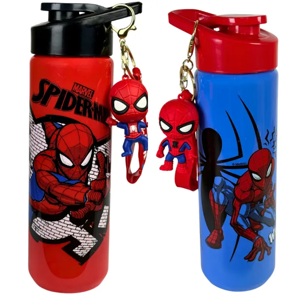 Garrafinha Infantil 700ml Licenciado Homem-Aranha e Disney + Chaveiro Com Alça Escolar Resistente BPA Free