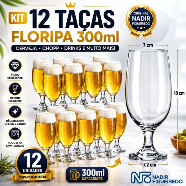 Jogo de Taças de Vidro Floripa 300ml para Cerveja e Chopp Nadir